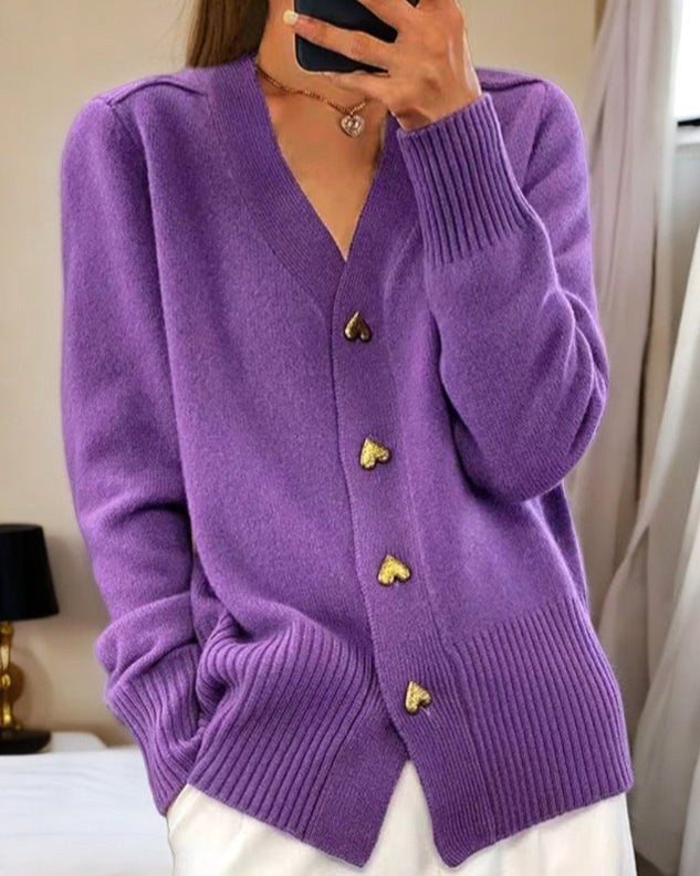 Gilet cardigan côtelé à col en V, boutonné sur le devant, à manches longues pour femme