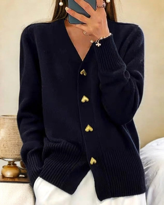 Gilet cardigan côtelé à col en V, boutonné sur le devant, à manches longues pour femme