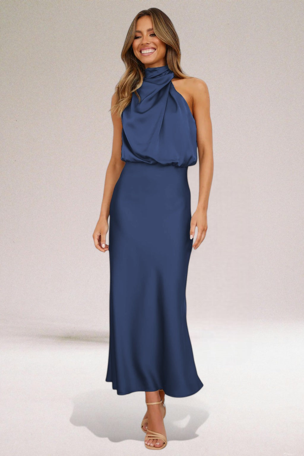 Tammy | Women's Sleeveless Halter Midi Dress for Summer Style-Metro Lane Plaza