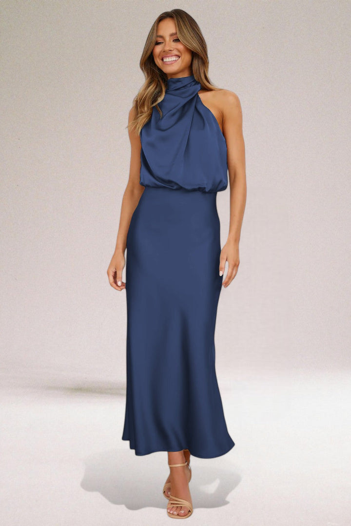 Tammy | Women's Sleeveless Halter Midi Dress for Summer Style-Metro Lane Plaza