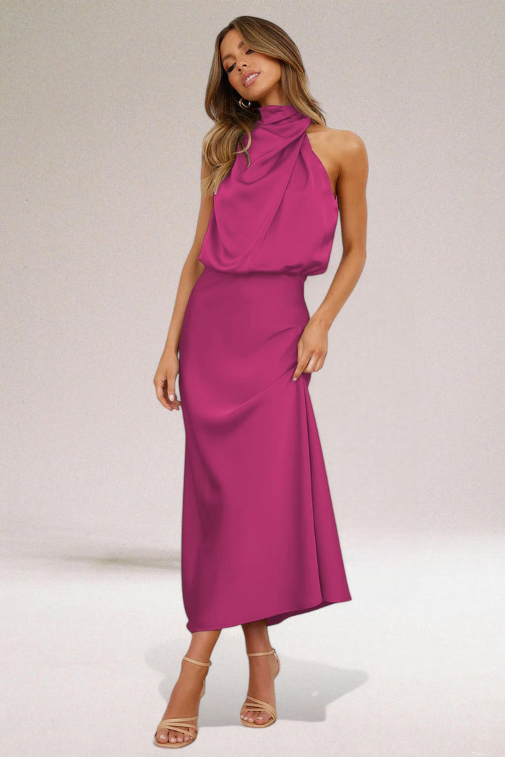 Tammy | Women's Sleeveless Halter Midi Dress for Summer Style-Metro Lane Plaza