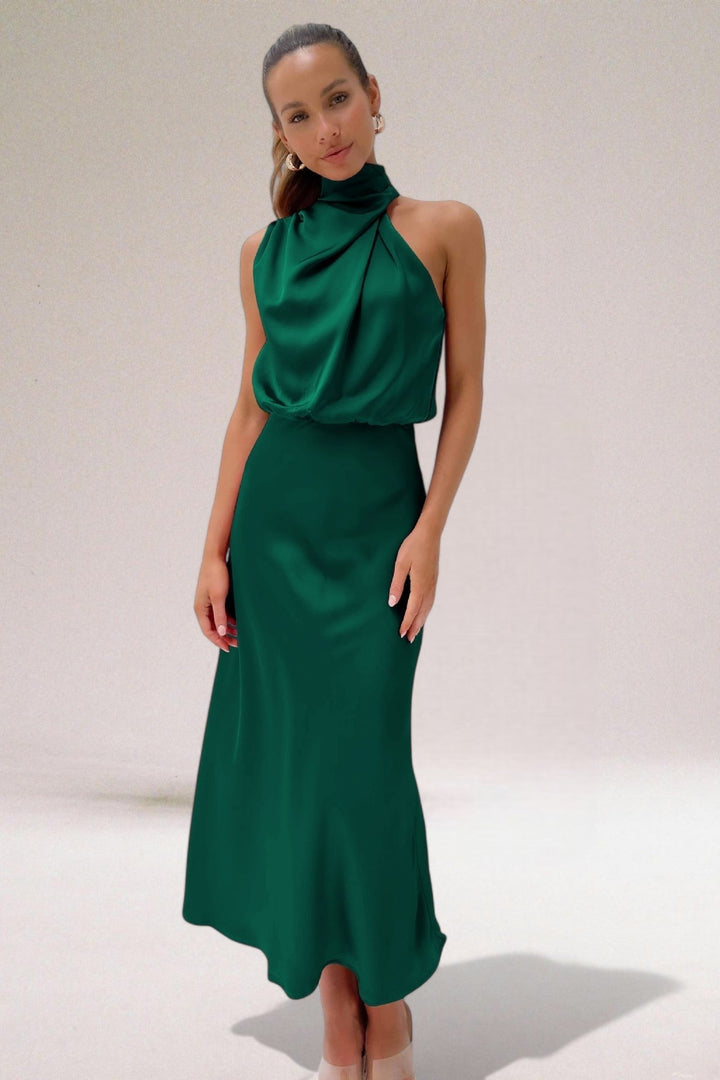 Tammy | Women's Sleeveless Halter Midi Dress for Summer Style-Metro Lane Plaza
