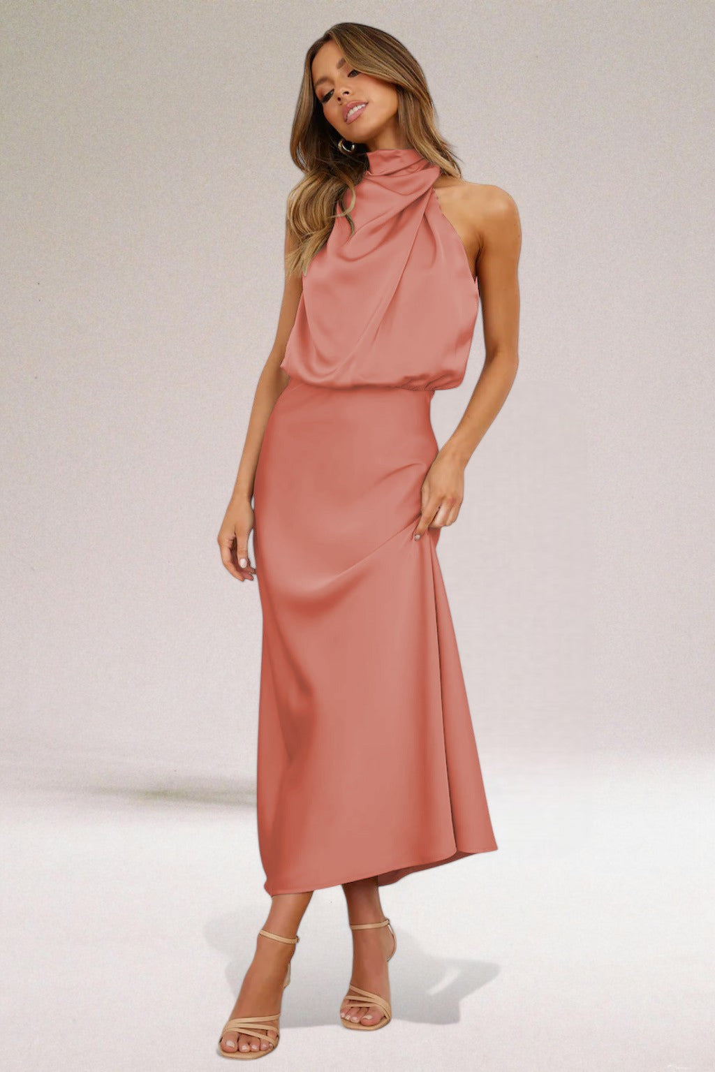 Tammy | Women's Sleeveless Halter Midi Dress for Summer Style-Metro Lane Plaza