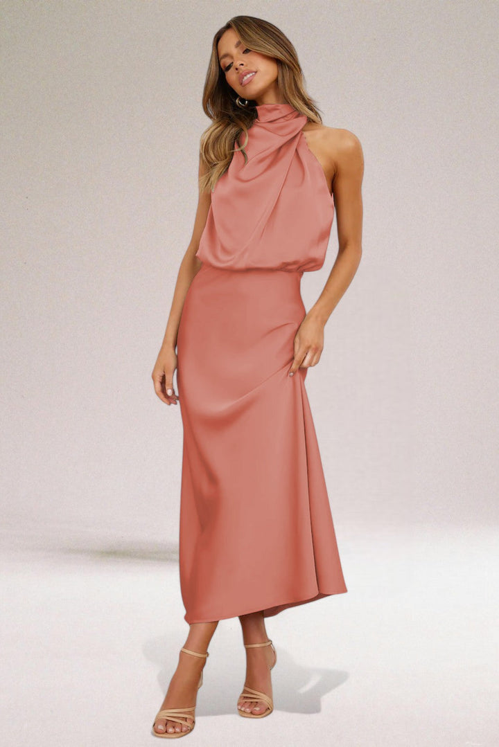 Tammy | Women's Sleeveless Halter Midi Dress for Summer Style-Metro Lane Plaza