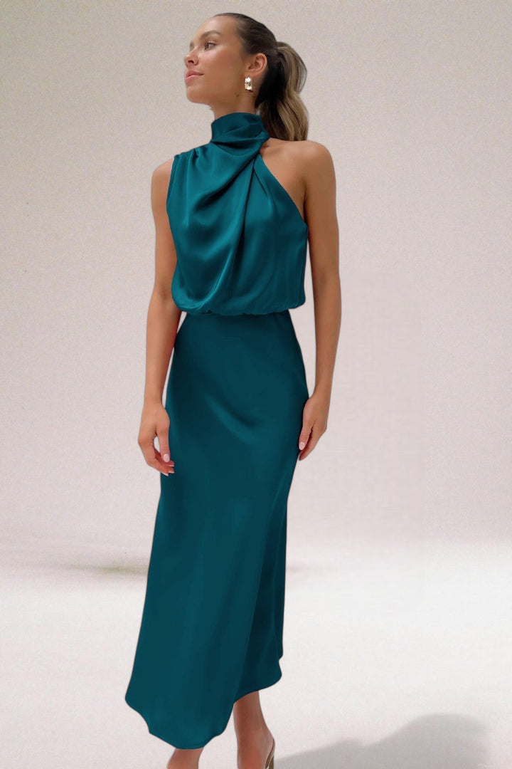 Tammy | Women's Sleeveless Halter Midi Dress for Summer Style-Metro Lane Plaza