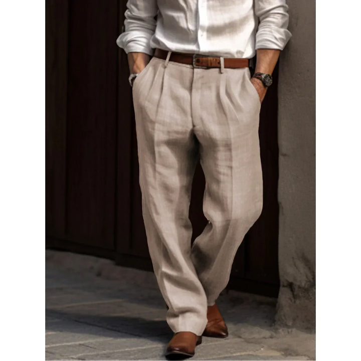 Men's Light Pleated Cotton Trousers-Metro Lane Plaza