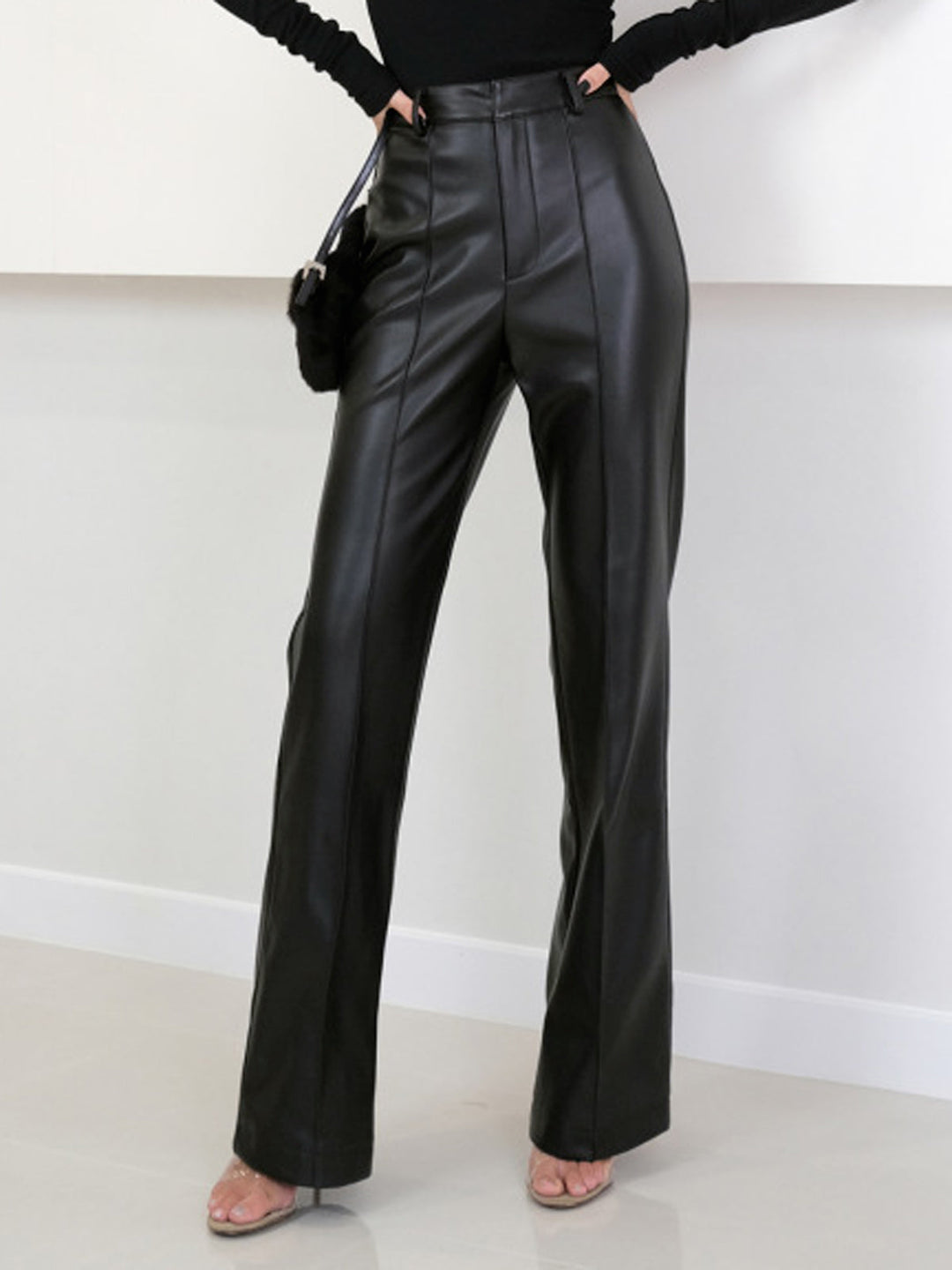 Tilly | Women's High Waist Faux Leather Pants with Split Detail-Metro Lane Plaza