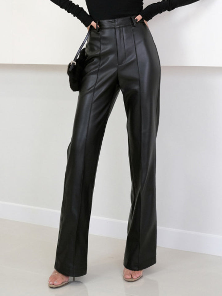 Tilly | Women's High Waist Faux Leather Pants with Split Detail-Metro Lane Plaza