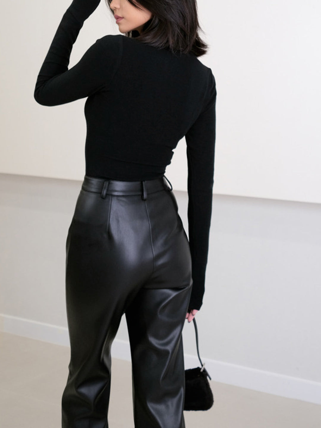 Tilly | Women's High Waist Faux Leather Pants with Split Detail-Metro Lane Plaza