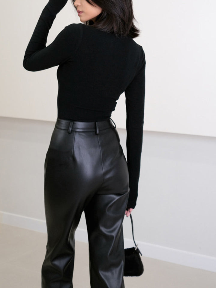 Tilly | Women's High Waist Faux Leather Pants with Split Detail-Metro Lane Plaza