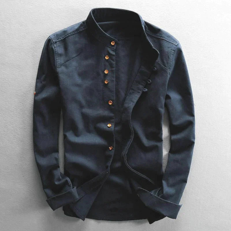 Men's Mandarin Collar Button-Down Shirt-Metro Lane Plaza