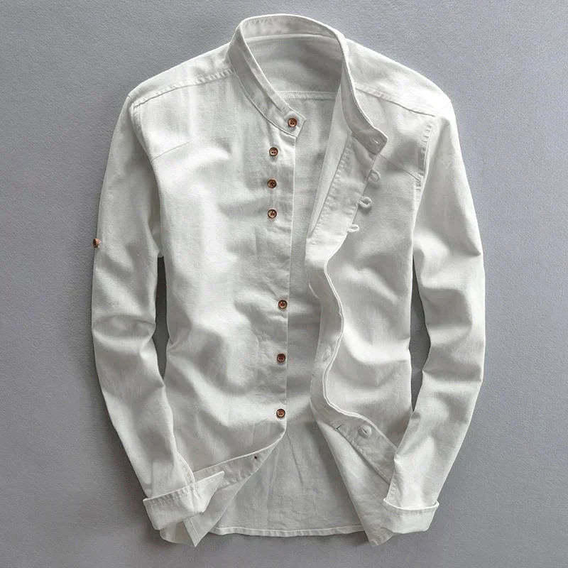 Men's Mandarin Collar Button-Down Shirt-Metro Lane Plaza