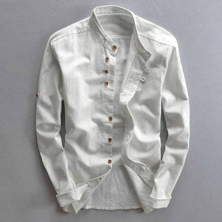 Men's Mandarin Collar Button-Down Shirt-Metro Lane Plaza