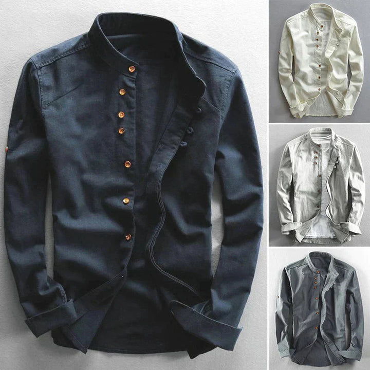 Men's Mandarin Collar Button-Down Shirt-Metro Lane Plaza