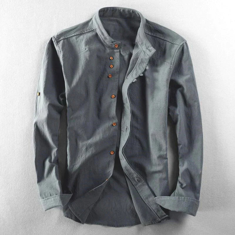 Men's Mandarin Collar Button-Down Shirt-Metro Lane Plaza