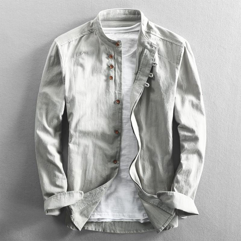 Men's Mandarin Collar Button-Down Shirt-Metro Lane Plaza