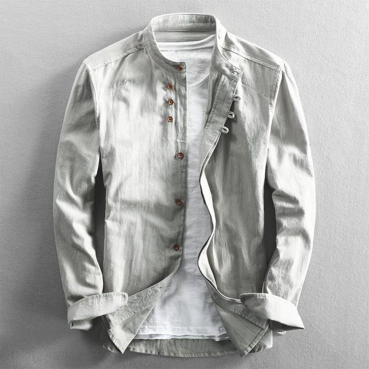 Men's Mandarin Collar Button-Down Shirt-Metro Lane Plaza