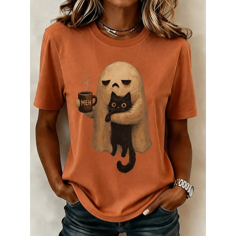 T-shirt met spookkat voor Halloween, voor griezelig seizoensplezier