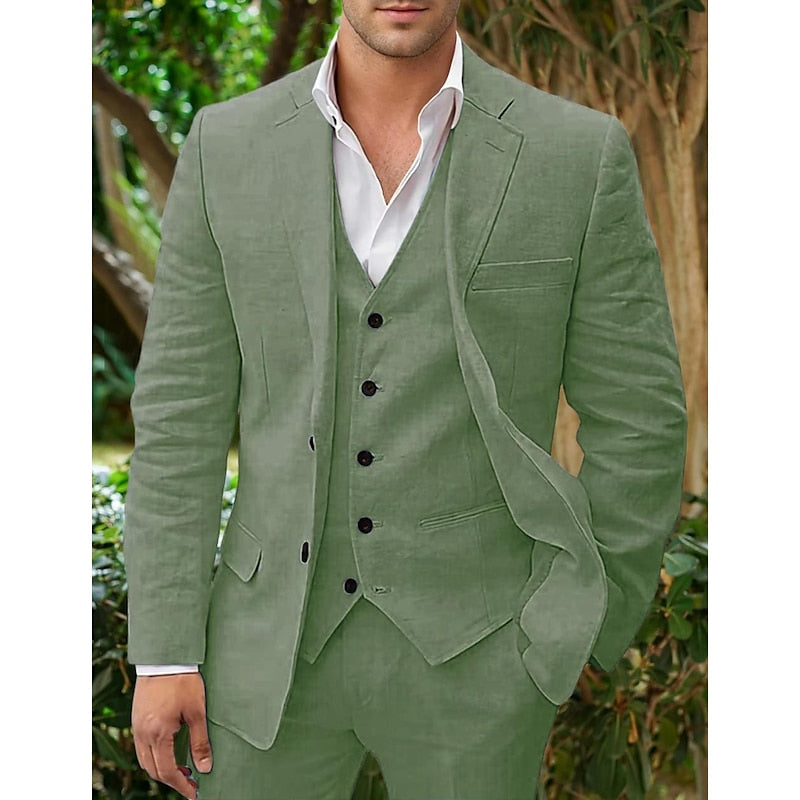 Men's Stylish Linen Blazer, Waistcoat, and Trousers Set-Metro Lane Plaza