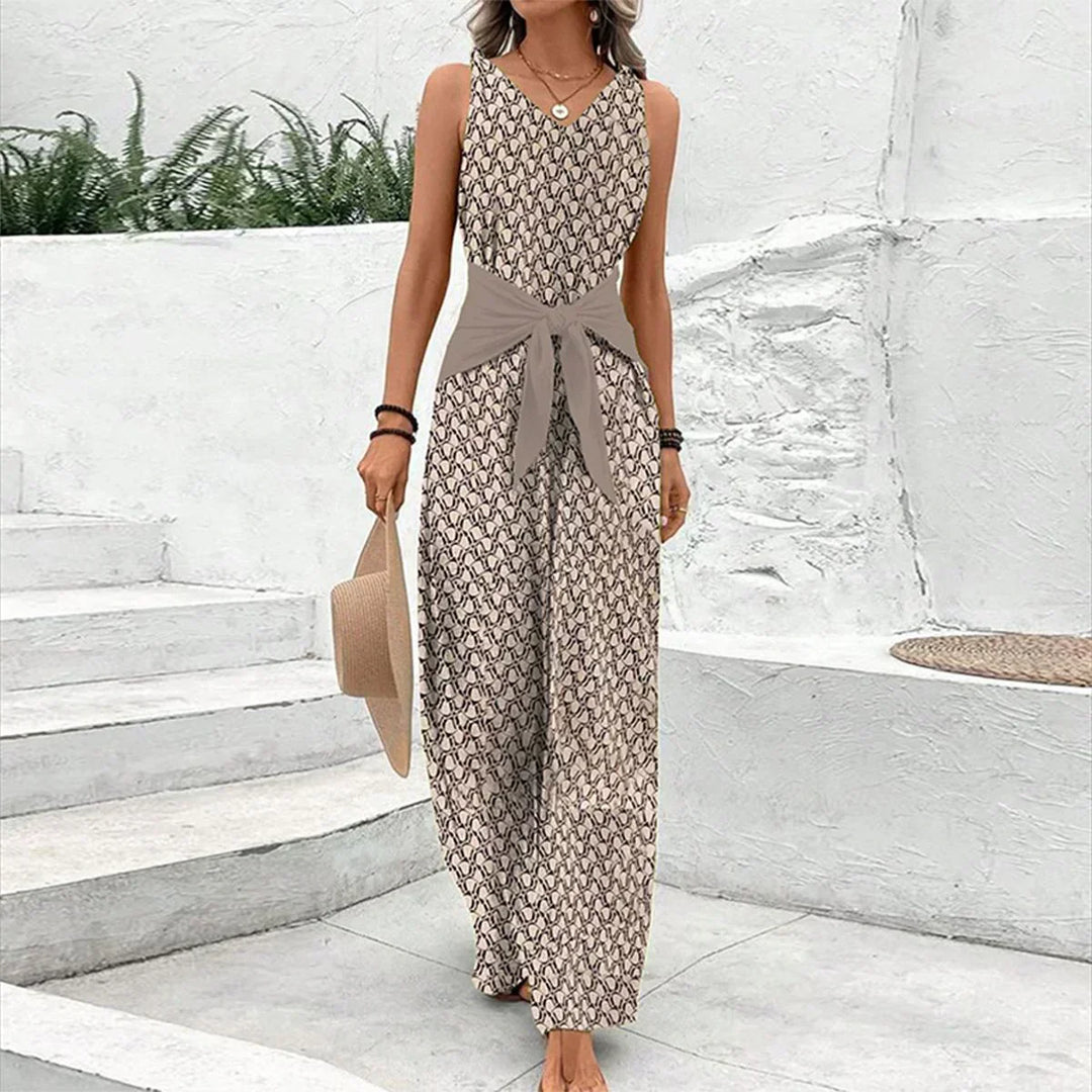 Damesjumpsuit zonder mouwen met ceintuur in de taille