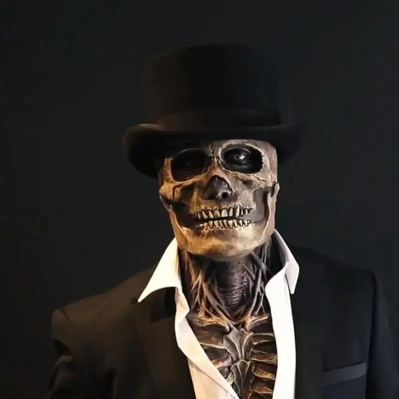 Skelettdräkt för kvinnor, med latexmask och kroppsoverall med ryggrad