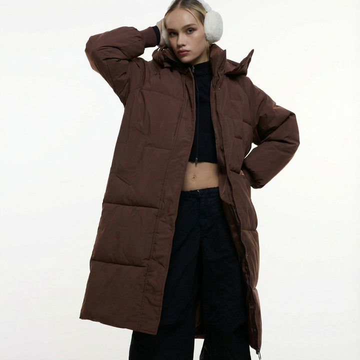 Langer Winter-Steppmantel für Damen mit Kapuze