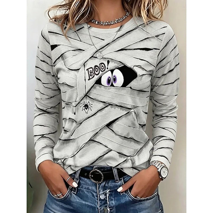 Women's Long-Sleeve Halloween Graphic Top, Fun Festive Blouse