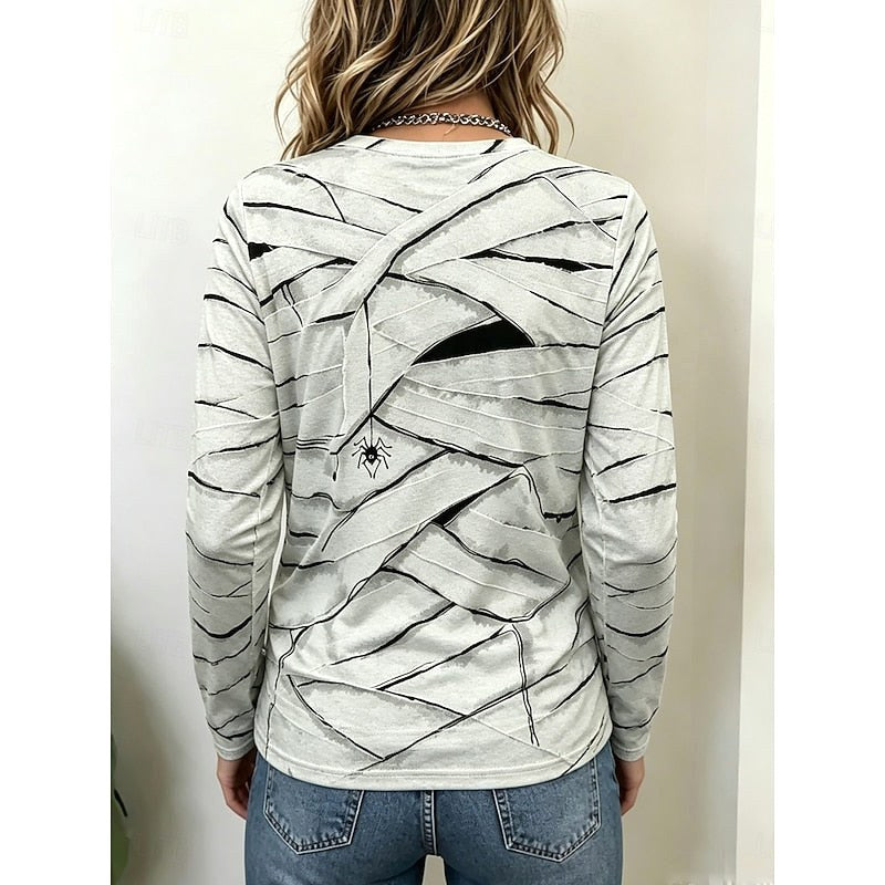 Women's Long-Sleeve Halloween Graphic Top, Fun Festive Blouse