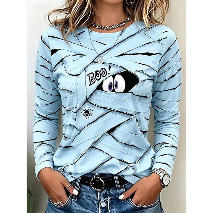 Women's Long-Sleeve Halloween Graphic Top, Fun Festive Blouse