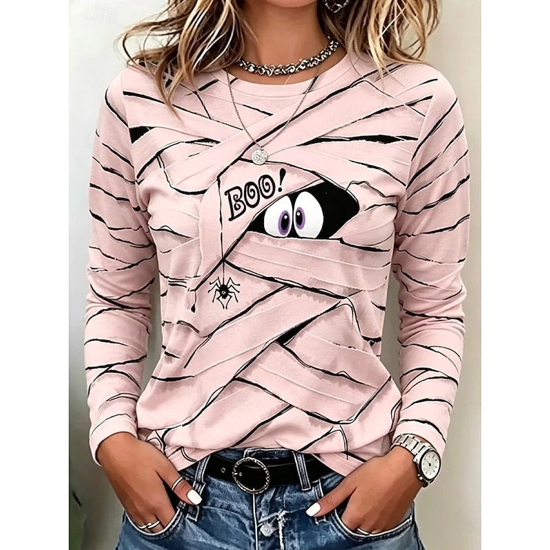 Women's Long-Sleeve Halloween Graphic Top, Fun Festive Blouse