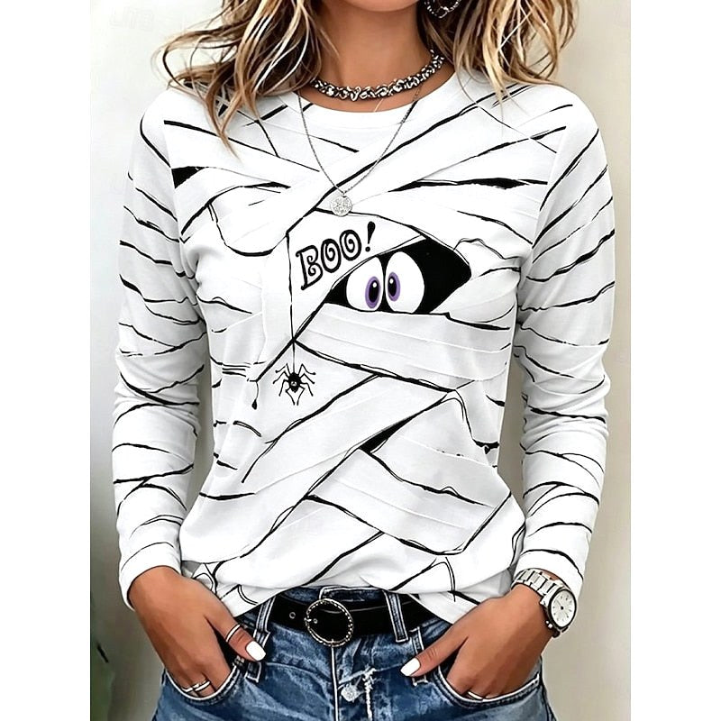 Women's Long-Sleeve Halloween Graphic Top, Fun Festive Blouse