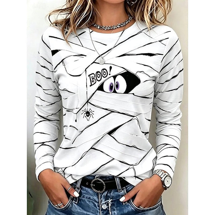 Women's Long-Sleeve Halloween Graphic Top, Fun Festive Blouse