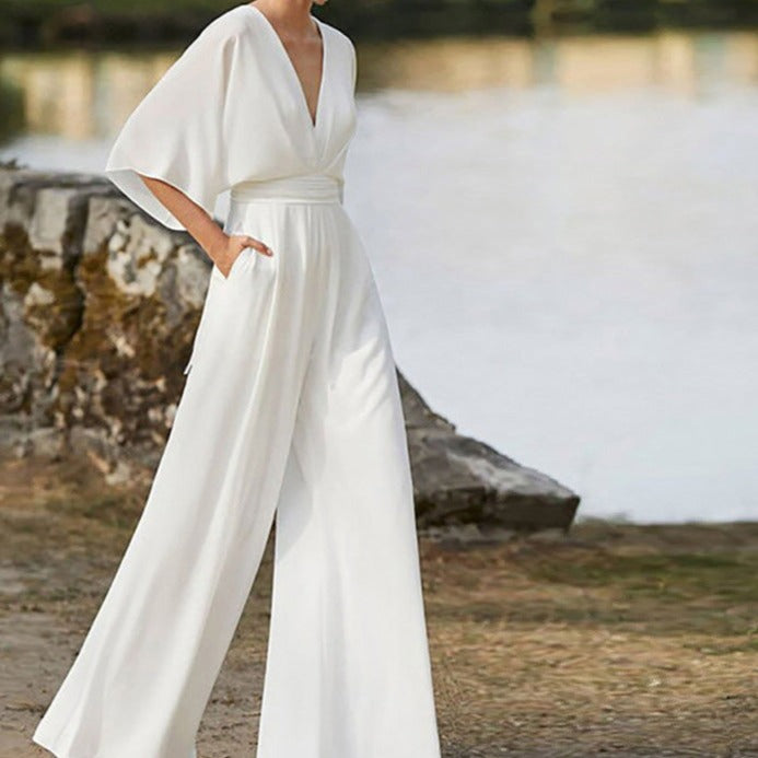 Lena | Women's Elegant V-neck Jumpsuit-Metro Lane Plaza