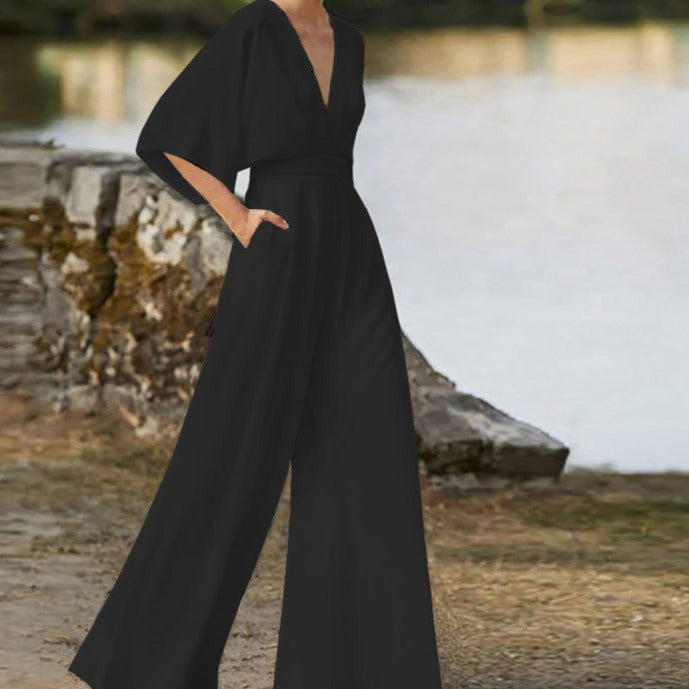 Lena | Women's Elegant V-neck Jumpsuit-Metro Lane Plaza