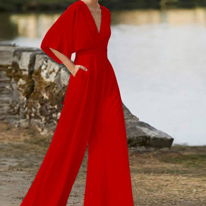 Lena | Women's Elegant V-neck Jumpsuit-Metro Lane Plaza