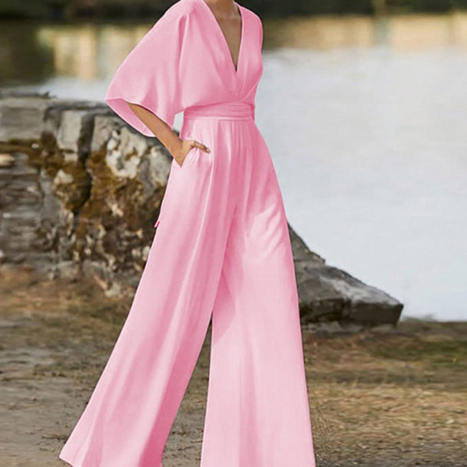 Lena | Women's Elegant V-neck Jumpsuit-Metro Lane Plaza