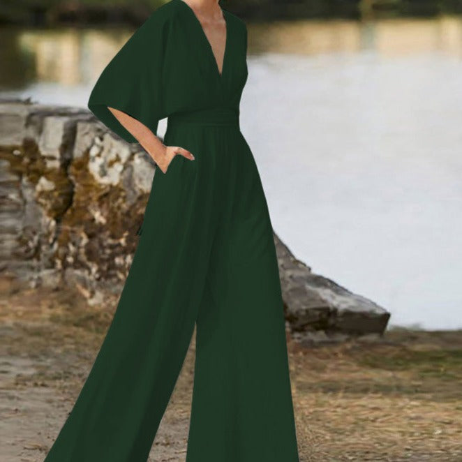 Lena | Women's Elegant V-neck Jumpsuit-Metro Lane Plaza