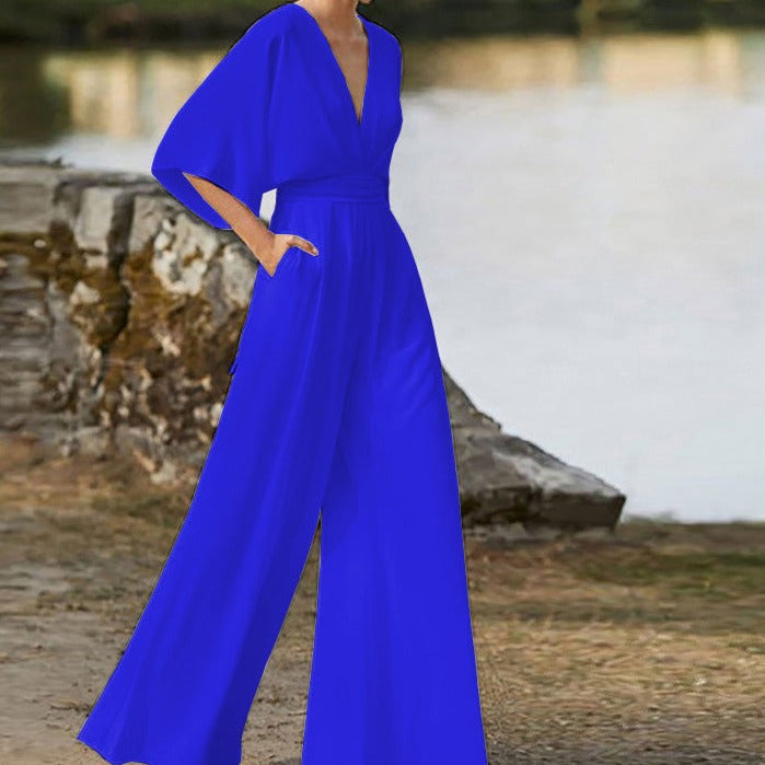 Lena | Women's Elegant V-neck Jumpsuit-Metro Lane Plaza