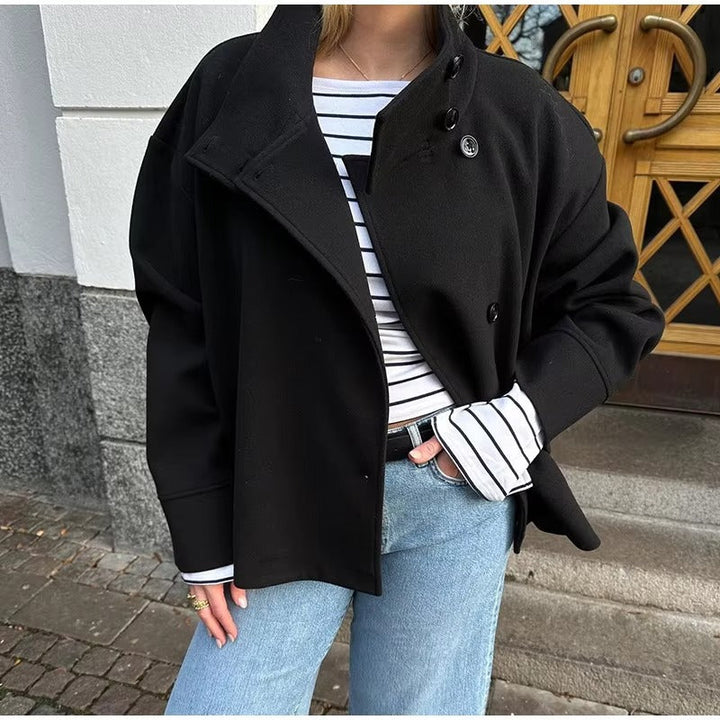 Women's Stylish Short Coat with Double Buttons-Metro Lane Plaza