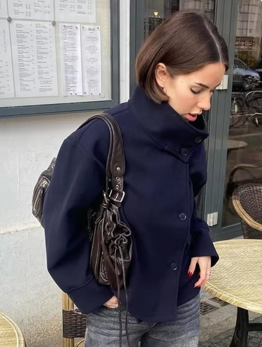 Women's Stylish Short Coat with Double Buttons-Metro Lane Plaza