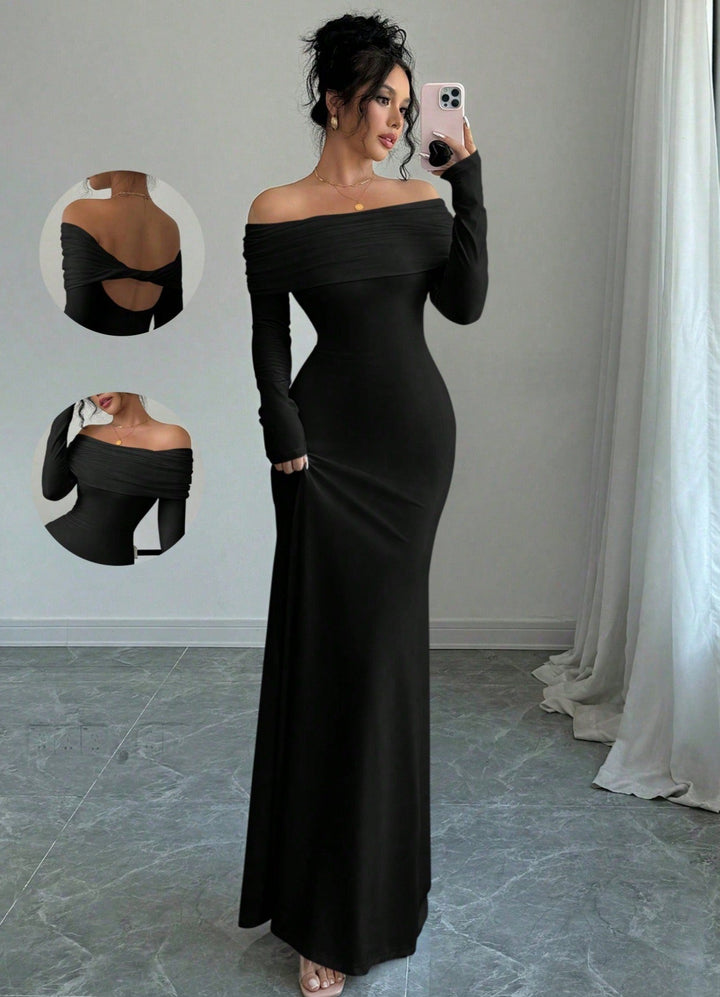Marie | Women's Elegant Long Sleeve Maxi Dress-Metro Lane Plaza