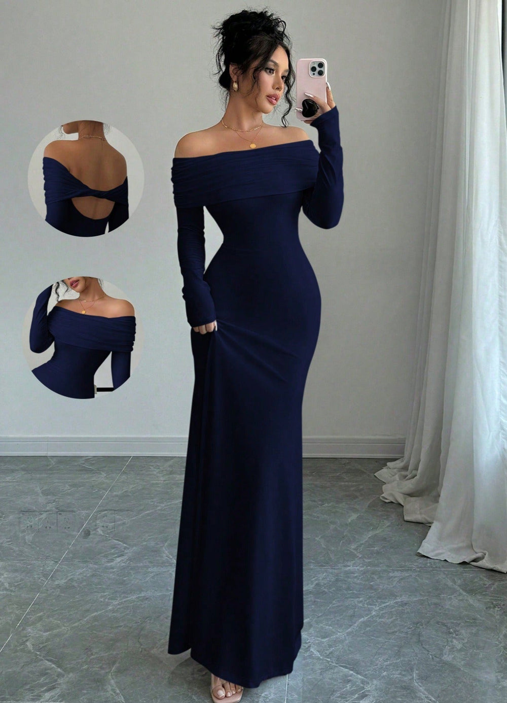 Marie | Women's Elegant Long Sleeve Maxi Dress-Metro Lane Plaza