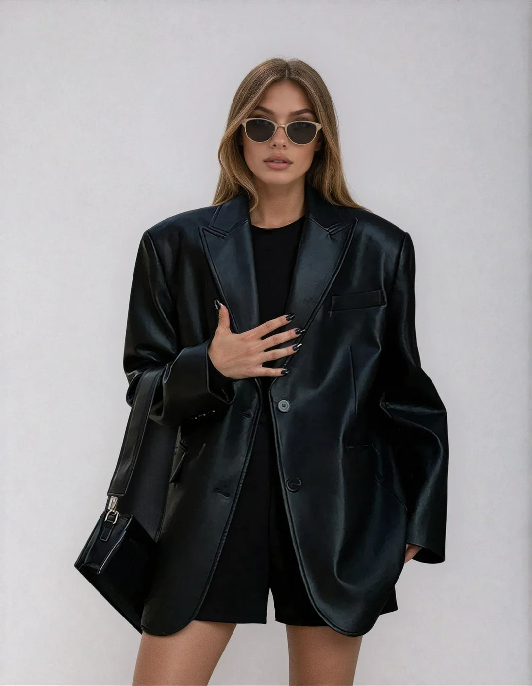 Women's Oversized Faux Leather Blazer Jacket
