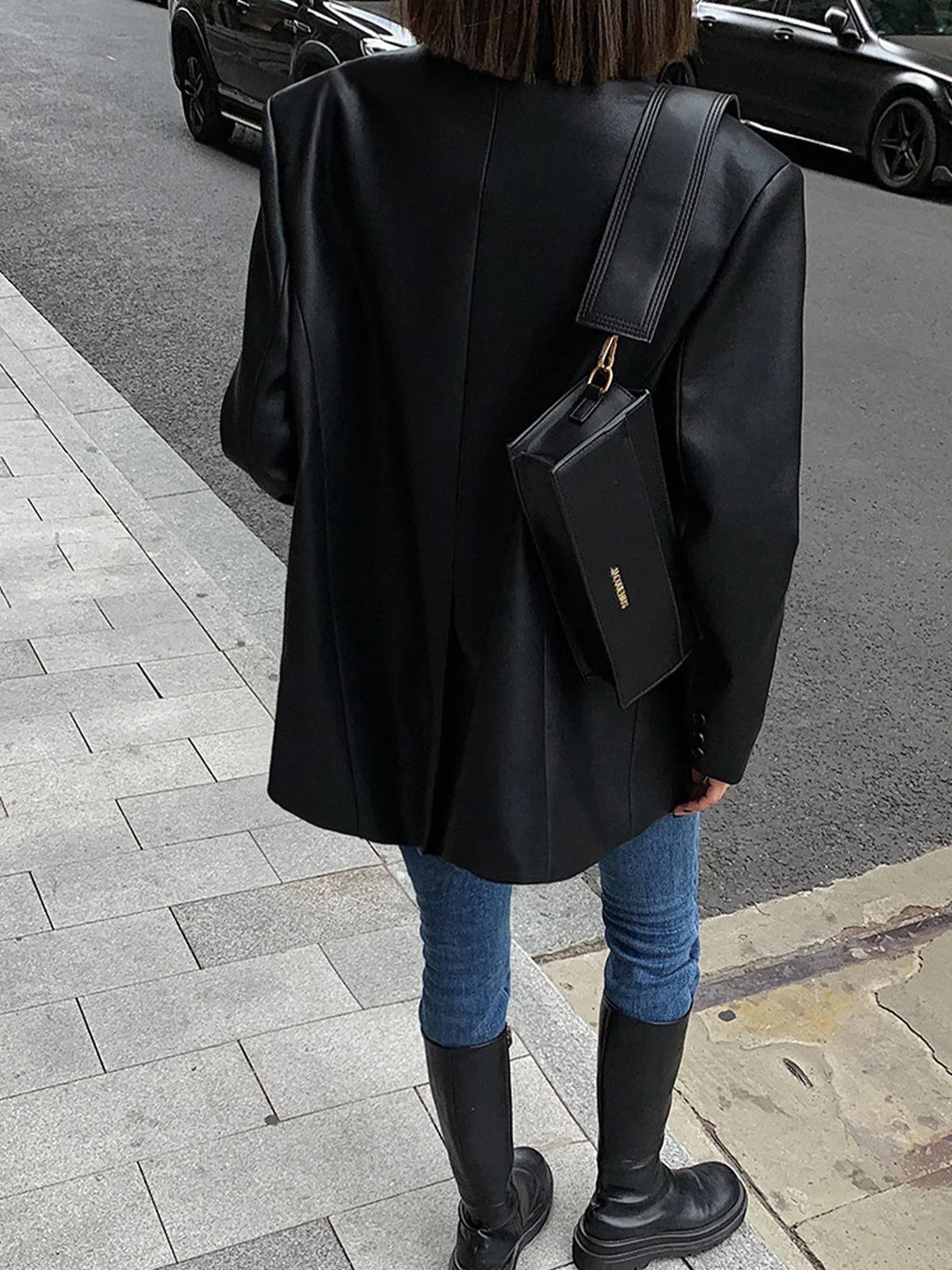 Women's Oversized Faux Leather Blazer Jacket