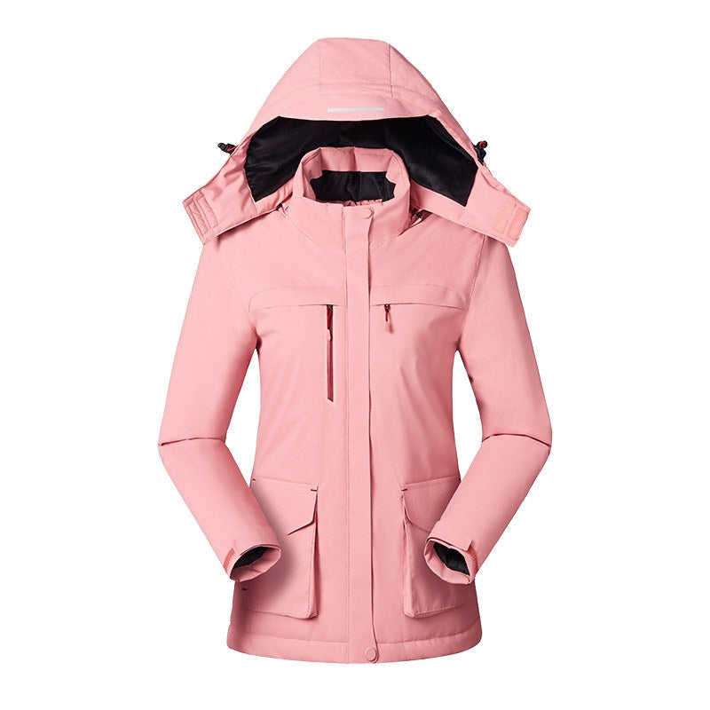 Chaqueta térmica con capucha para mujer, con alimentación USB y temperatura ajustable