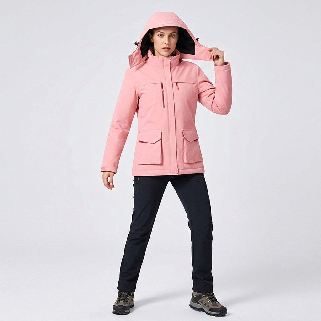 Chaqueta térmica con capucha para mujer, con alimentación USB y temperatura ajustable