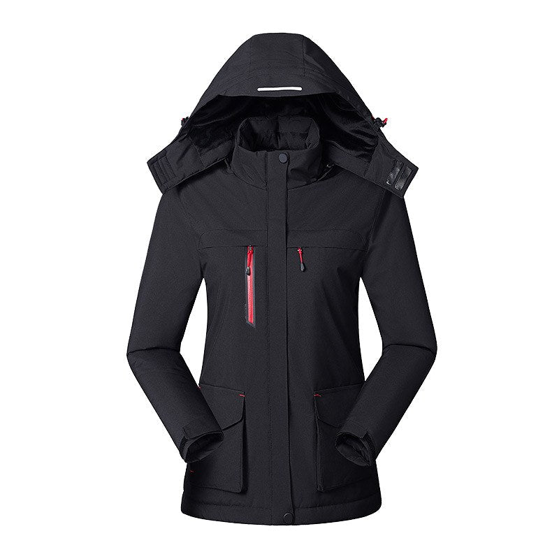 Chaqueta térmica con capucha para mujer, con alimentación USB y temperatura ajustable