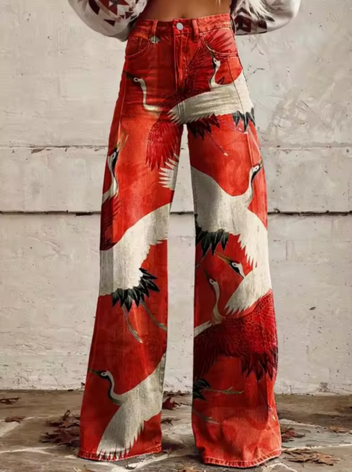 Vina | Women's Stylish High-Waisted Pants with Unique Prints-Metro Lane Plaza