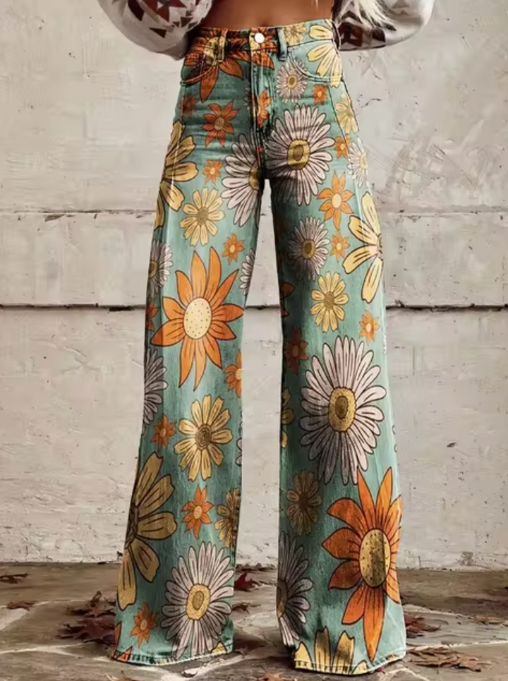 Vina | Women's Stylish High-Waisted Pants with Unique Prints-Metro Lane Plaza