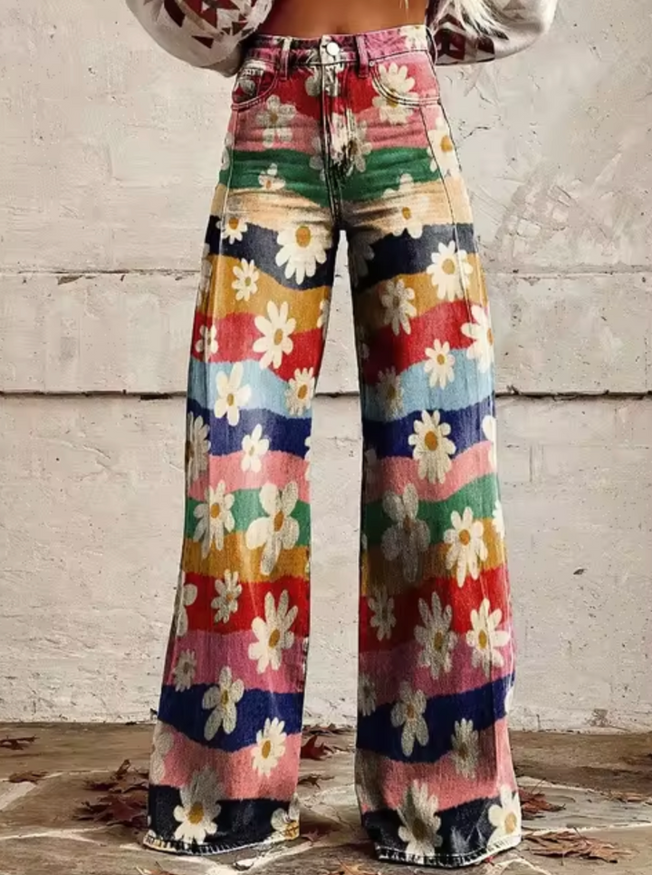 Vina | Women's Stylish High-Waisted Pants with Unique Prints-Metro Lane Plaza